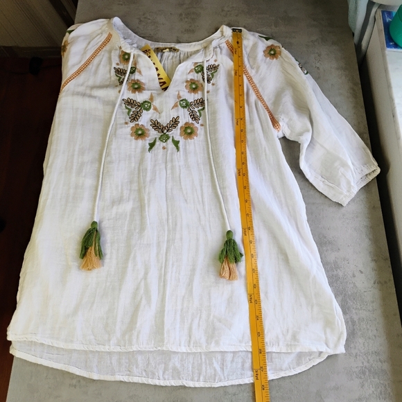Wayan Natural Wear Embroidered 3/4 Sleeve Blouse White Flowy Bohemian Size L/XL - Picture 10 of 12